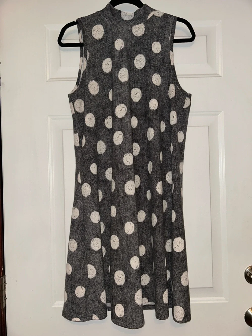 Sleeveless Polka Dot A-Line Dress L Blue White Wedding Summer Career